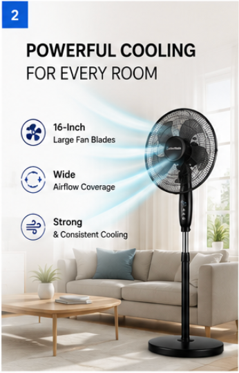 16 Inch Portable Floor Standing Fan - oscillating