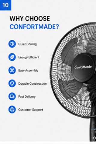 16 Inch Portable Floor Standing Fan - height adjust