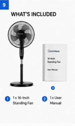 16 Inch Portable Floor Standing Fan - base detail