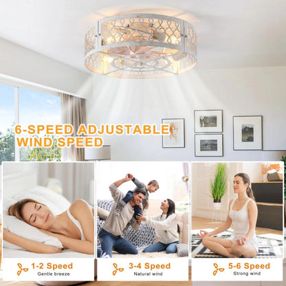 Industrial Flush Mount Ceiling Fan Black/White 4xE27 50cm with Remote Control