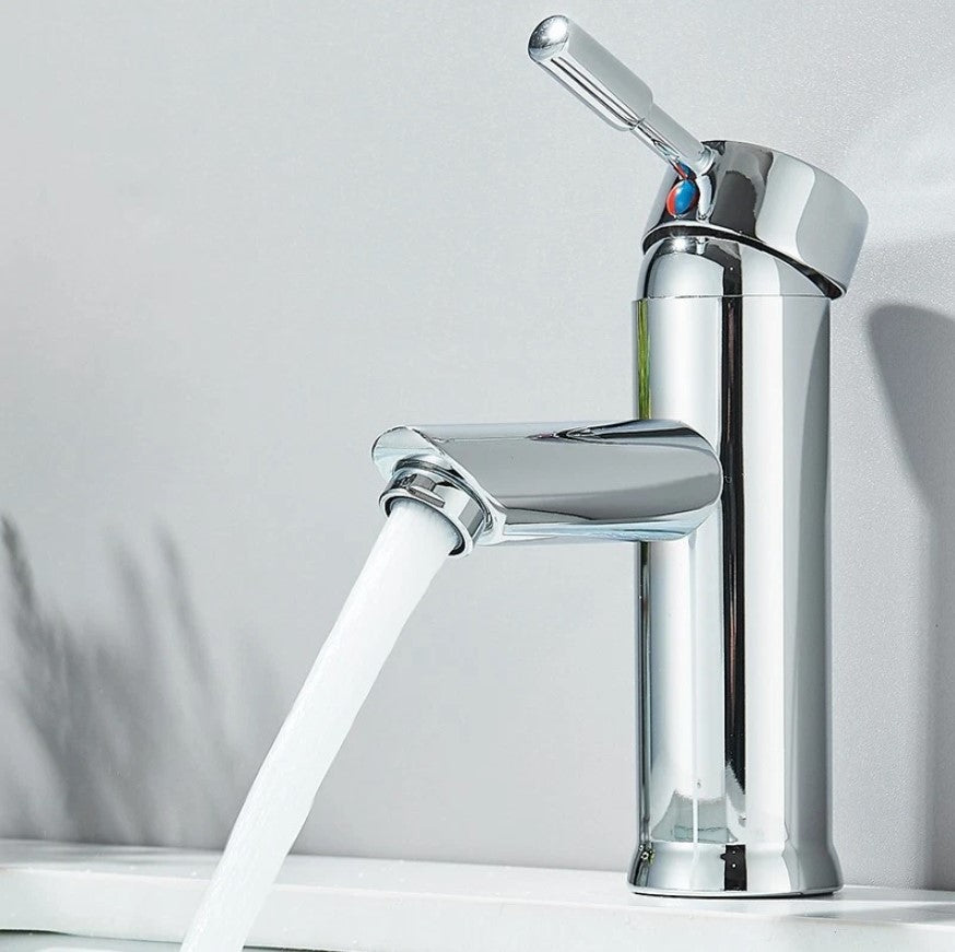 Cylindrical Chrome Basin Tap | Single Lever Brass Bathroom Mixer