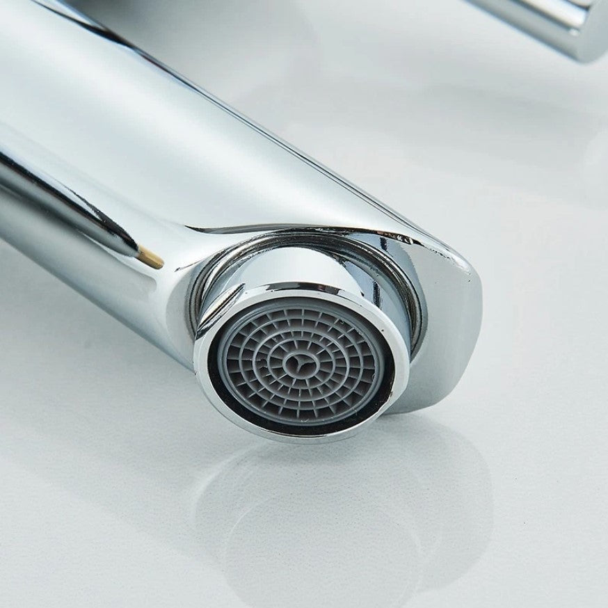 Cylindrical Chrome Basin Tap | Single Lever Brass Bathroom Mixer