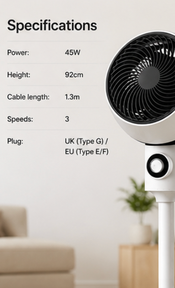 Quiet Oscillating Floor Fan - in use