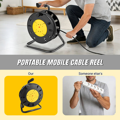 Extension Lead Cable Reel | 10m-50m | 4 Sockets | Thermal Cut-Out | UK Plug