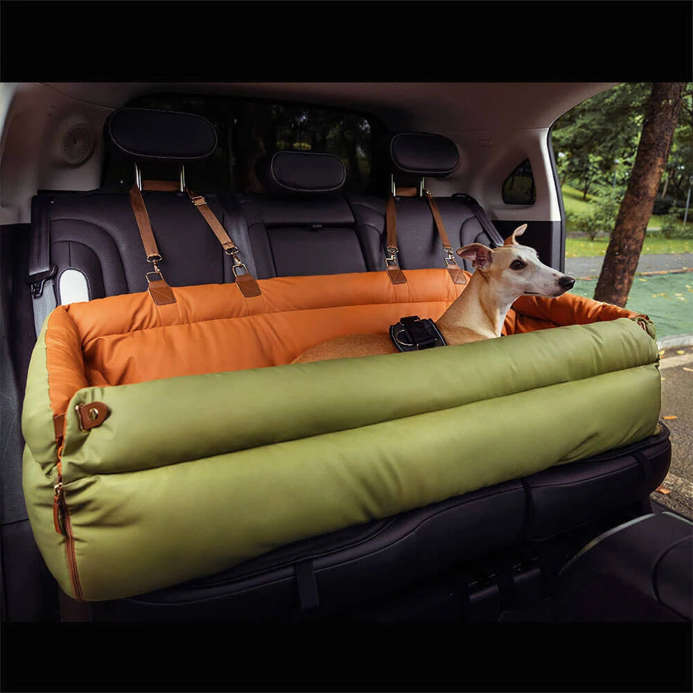 Luxury Dog Car Seat Booster | Faux Leather Pet Travel Bed & Carrier