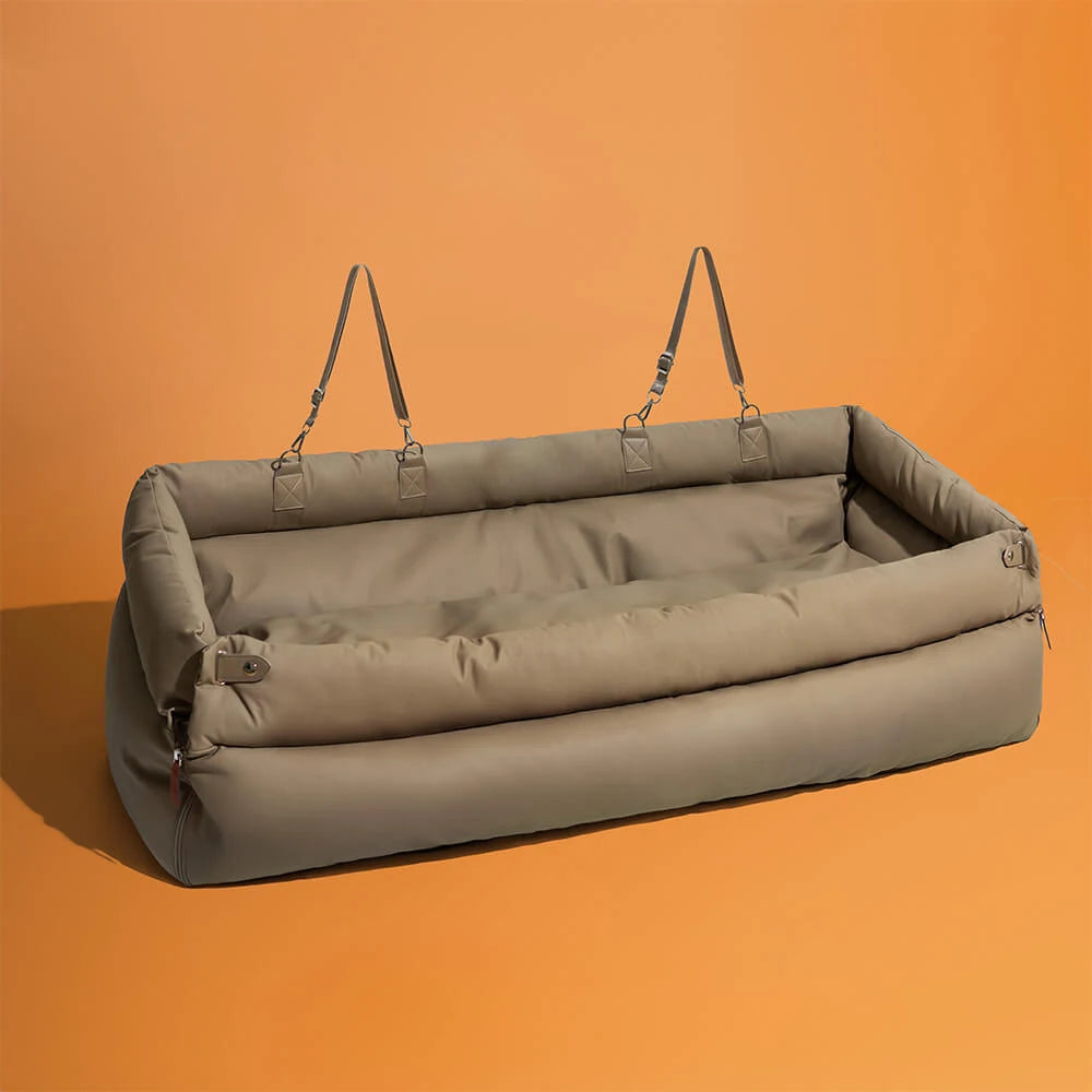 Luxury Dog Car Seat Booster | Faux Leather Pet Travel Bed & Carrier