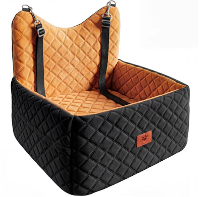 Memory Foam Dog Car Seat | Non-Slip Pet Booster Bed | Safety Belt & Storage