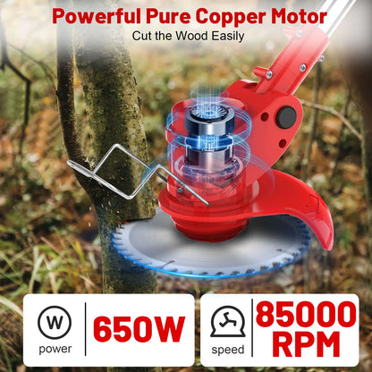 Cordless Garden Strimmer | Adjustable Wheeled Grass Cutter | 2 Batteries