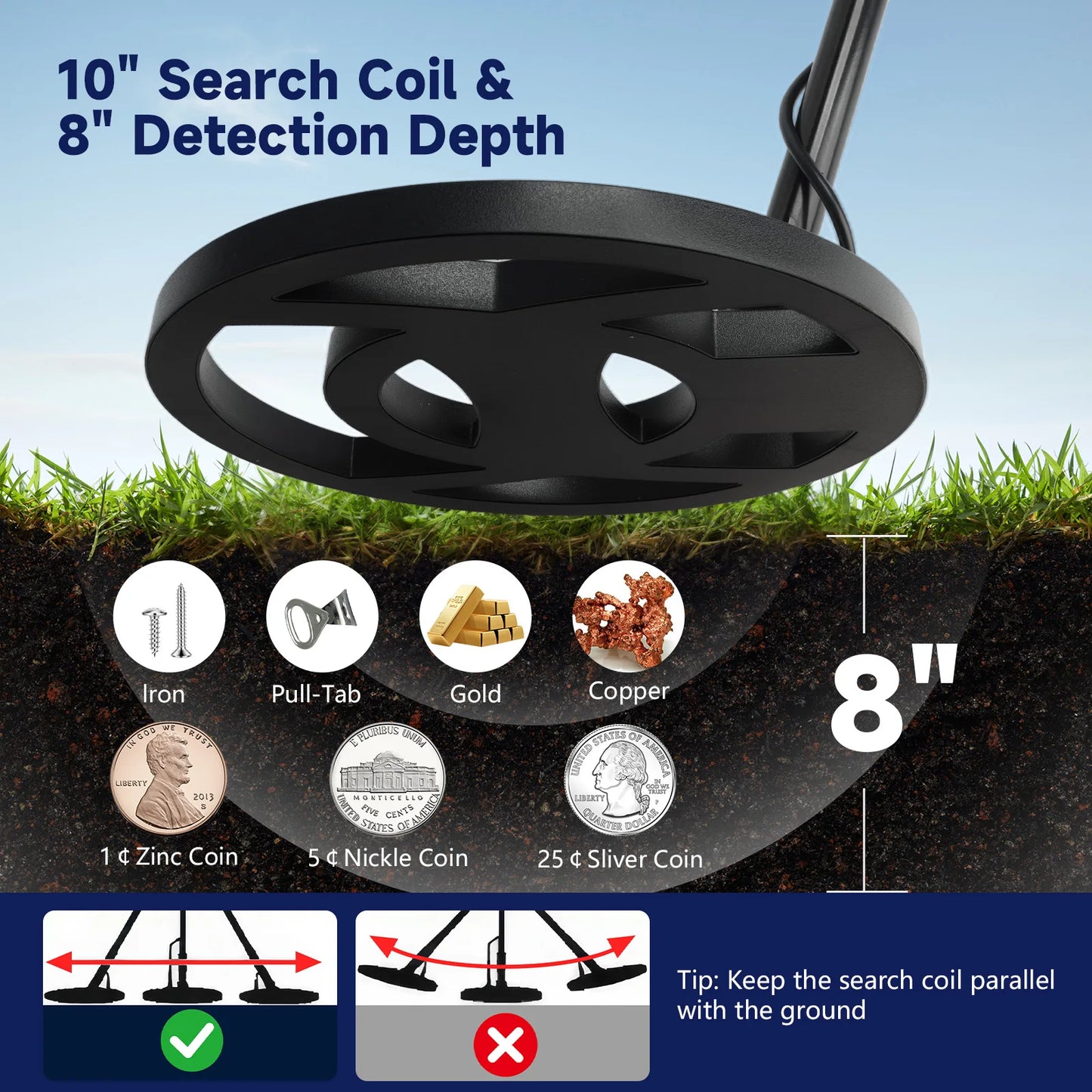 Metal Detector for Adults | 5 Modes | 10-inch Waterproof Coil | Gold Finder