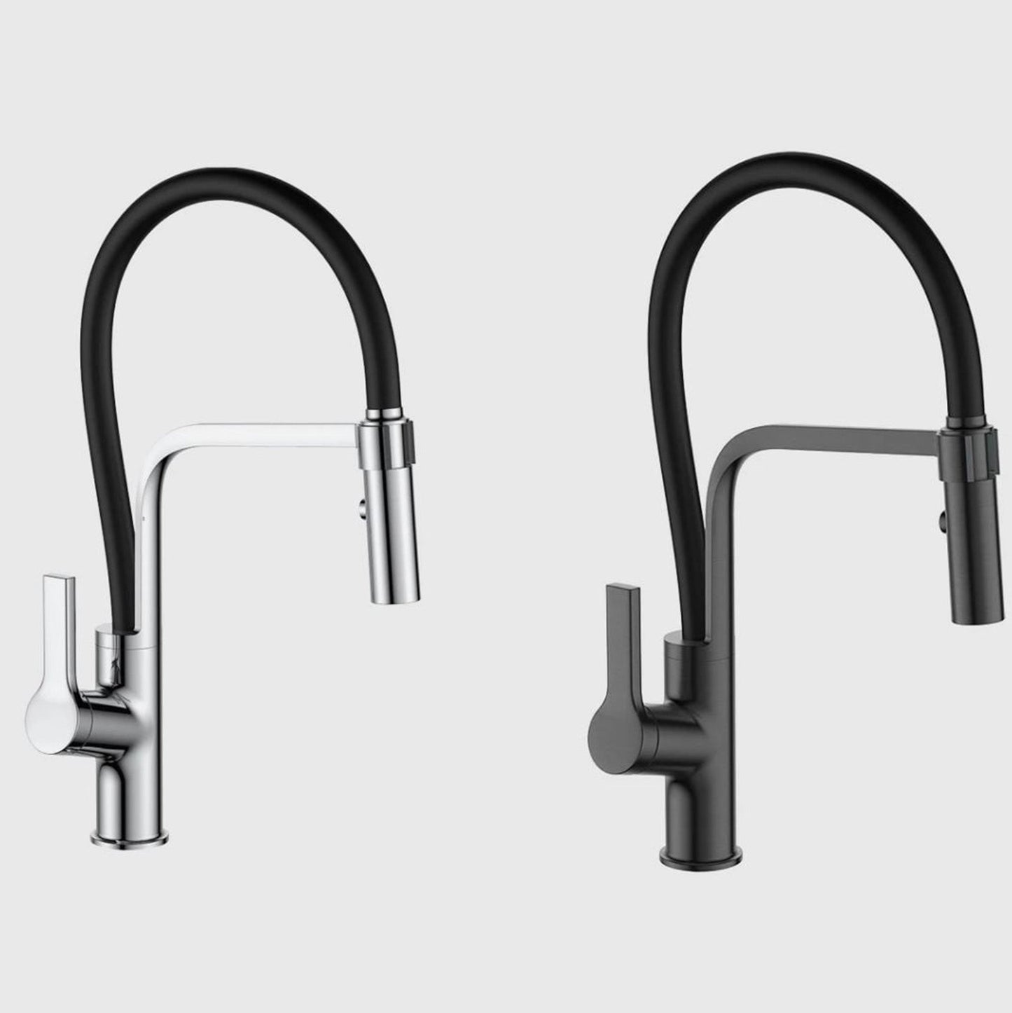Kitchen Tap Silver/Anthracite Grey Swivel Modern Pull Down Sprayer Stainless Steel