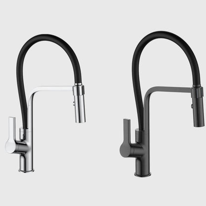 Kitchen Tap Silver/Anthracite Grey Swivel Modern Pull Down Sprayer Stainless Steel
