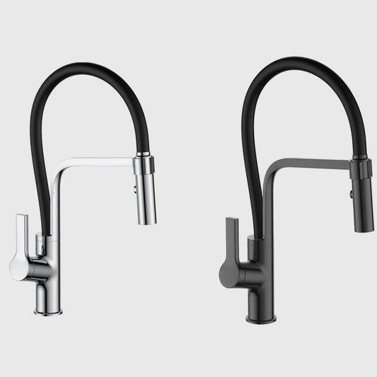 Kitchen Tap Silver/Anthracite Grey Swivel Modern Pull Down Sprayer Stainless Steel