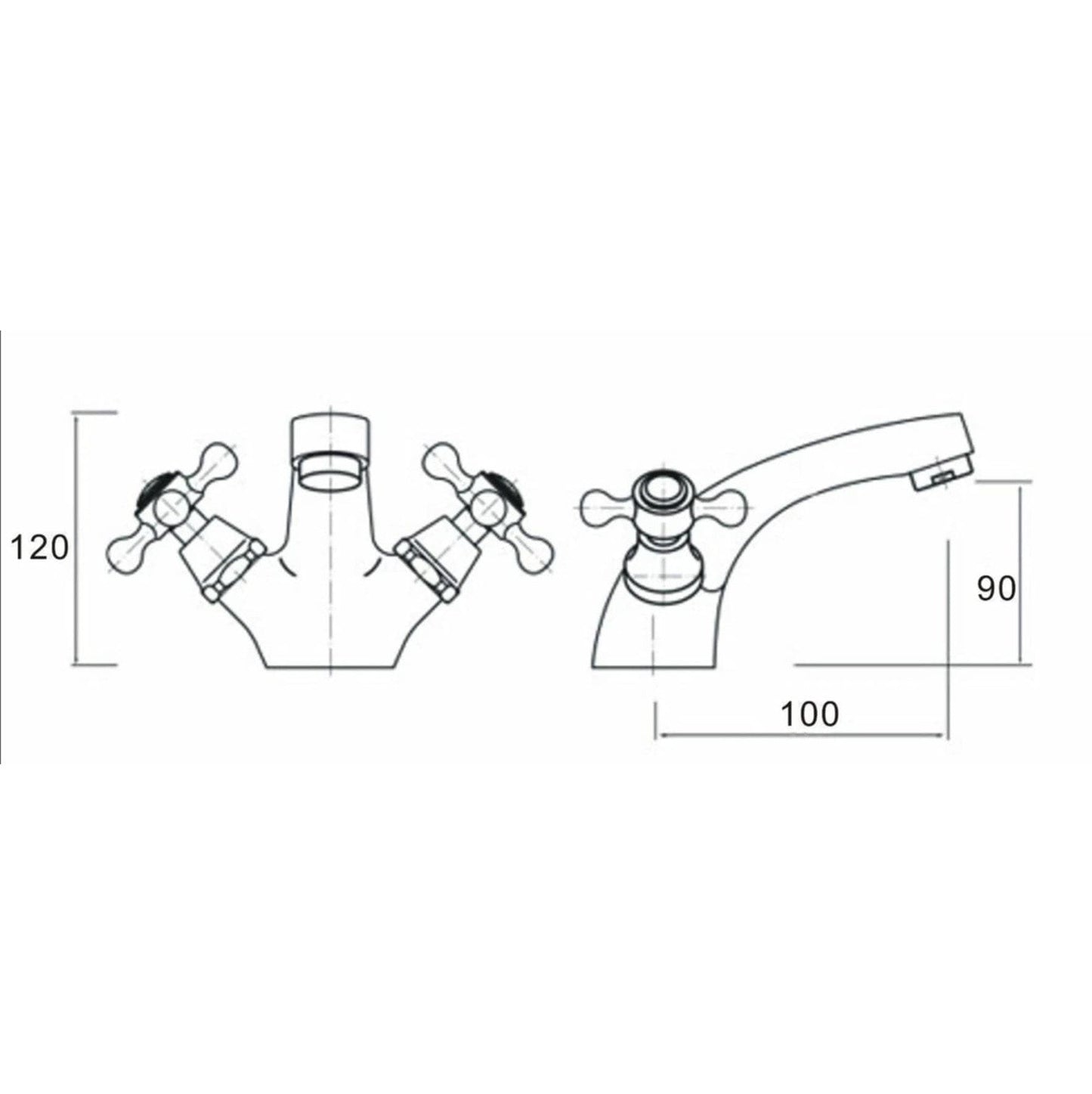 Chrome Cross Handle Basin Tap | Dual Lever Brass Mixer | Classic Bathroom Tap
