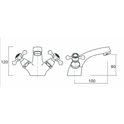 Chrome Cross Handle Basin Tap | Dual Lever Brass Mixer | Classic Bathroom Tap