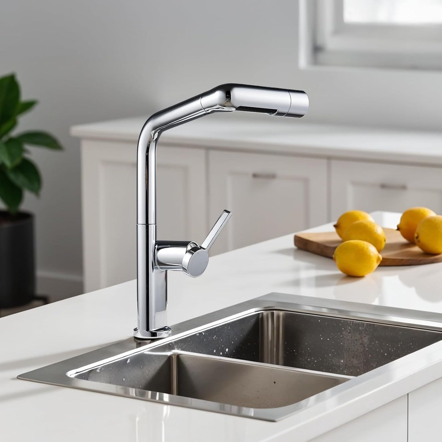 Modern 5-Mode Kitchen Tap | Brass Pull-Down Mixer | Chrome & Brushed Nickel