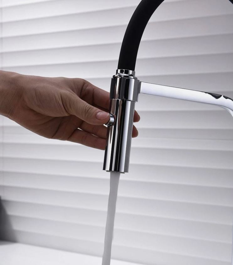 Kitchen Tap Silver/Anthracite Grey Swivel Modern Pull Down Sprayer Stainless Steel