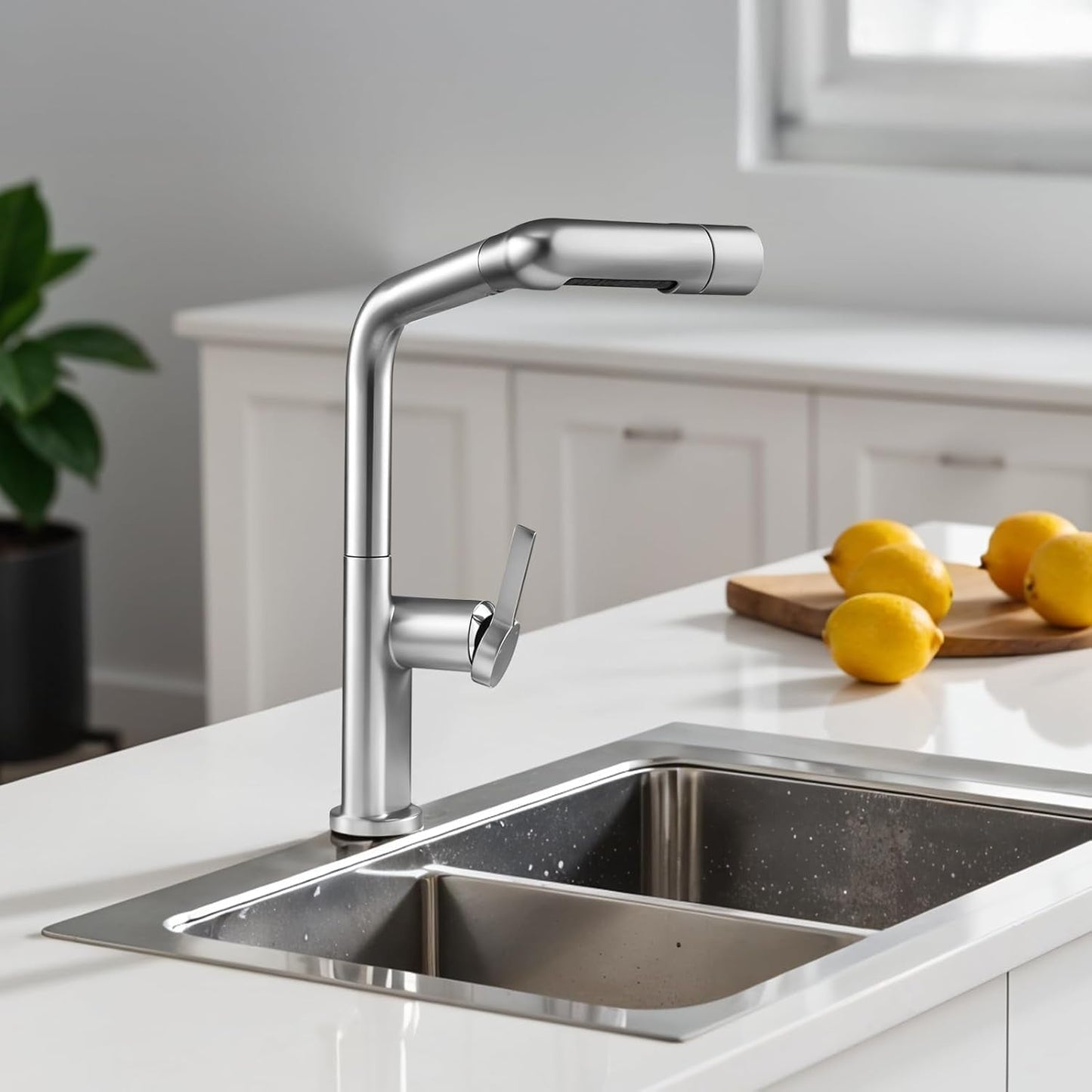Modern 5-Mode Kitchen Tap | Brass Pull-Down Mixer | Chrome & Brushed Nickel
