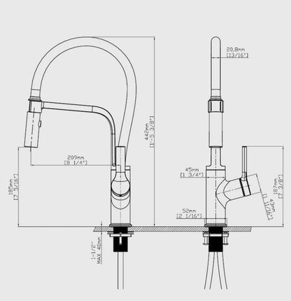 Kitchen Tap Silver/Anthracite Grey Swivel Modern Pull Down Sprayer Stainless Steel