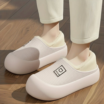 Women’s Fleece Winter Slippers – Non-Slip Cartoon Bear House Shoes