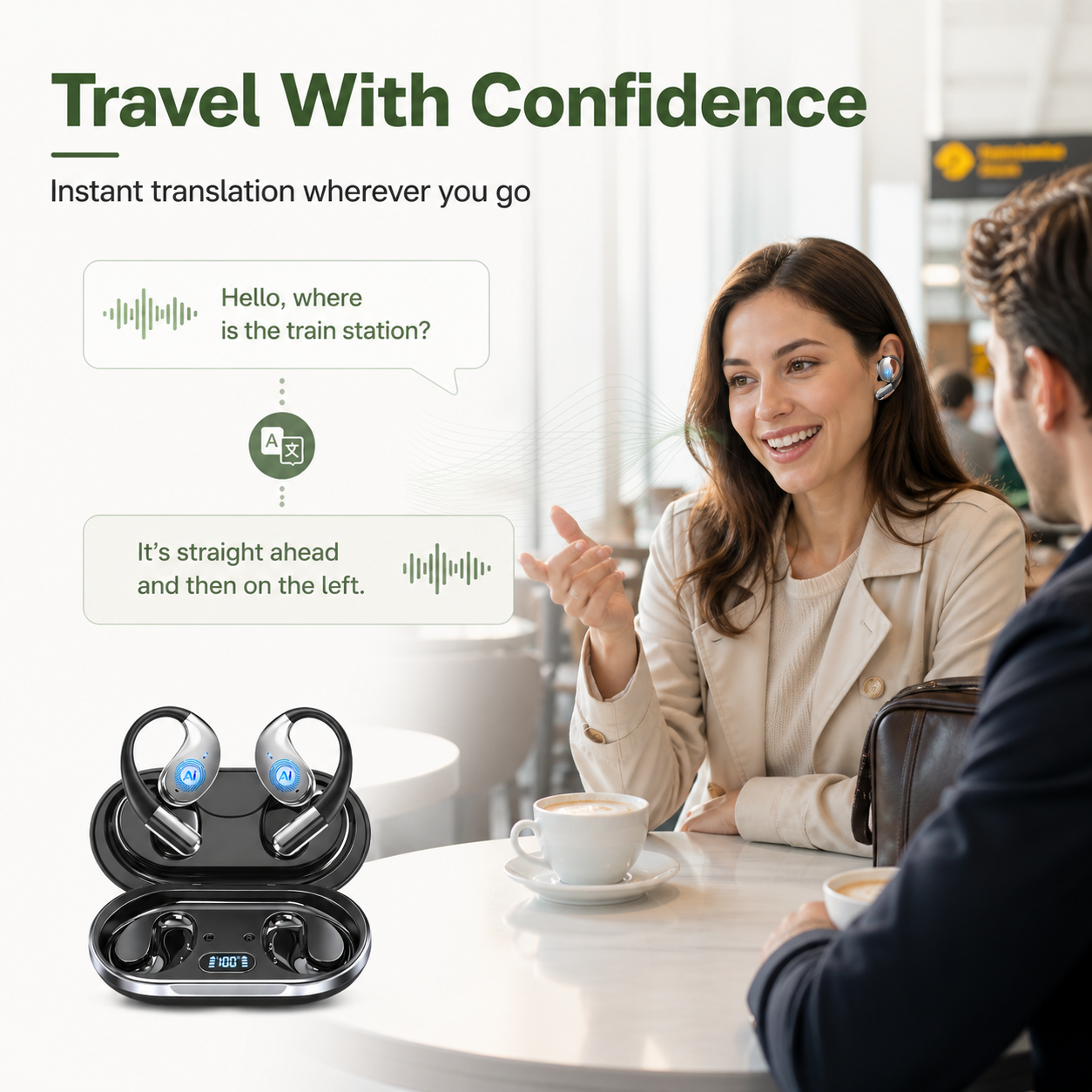AI Translator Earbuds — 144 Languages, Bluetooth 6.0