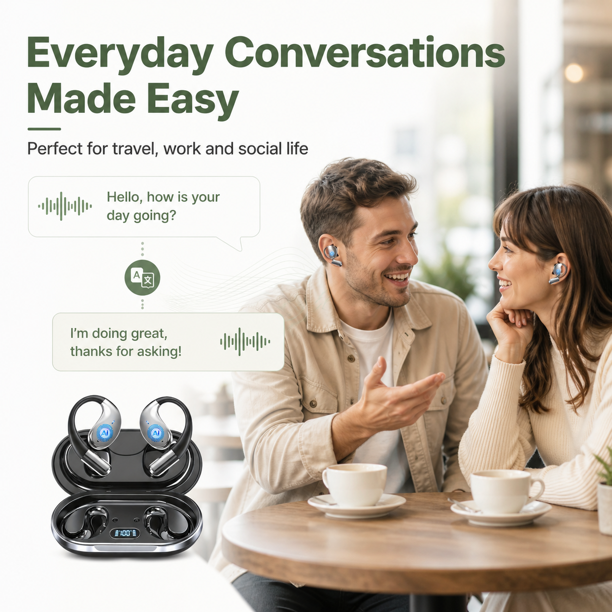 AI Translator Earbuds — 144 Languages, Bluetooth 6.0