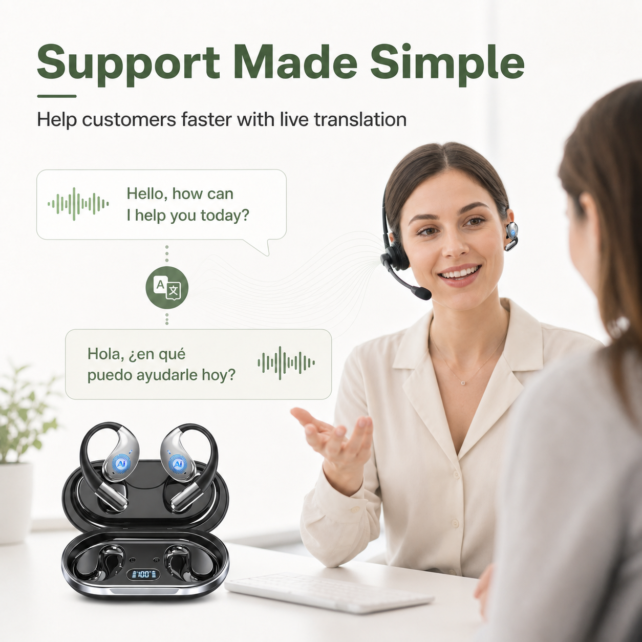 AI Translator Earbuds — 144 Languages, Bluetooth 6.0