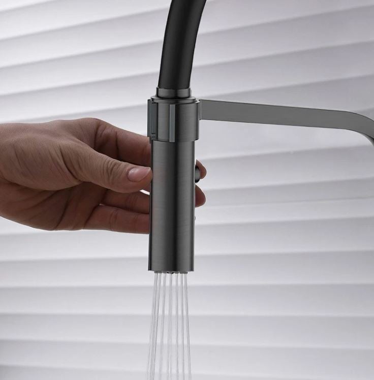 Kitchen Tap Silver/Anthracite Grey Swivel Modern Pull Down Sprayer Stainless Steel