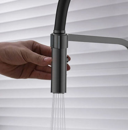 Kitchen Tap Silver/Anthracite Grey Swivel Modern Pull Down Sprayer Stainless Steel