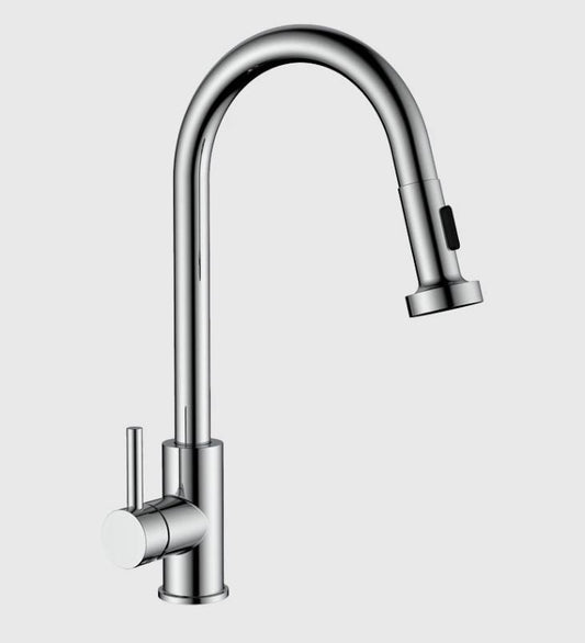 Kitchen Mixer Tap Chrome Pull Out Swivel Spout Stainless Steel