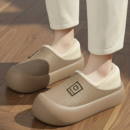 Women’s Fleece Winter Slippers – Non-Slip Cartoon Bear House Shoes