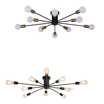 Industrial Ceiling Light Mid Century Sputnik Chandelier 10 Lights Black/Black and Gold 87cm